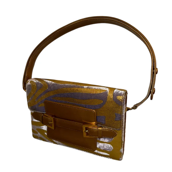 Fendi Lavender and Gold Velvet Animal Print Shoulder Bag
