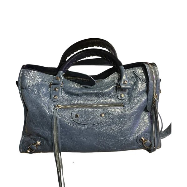 Balenciaga Blue City Bag with silver hardware.